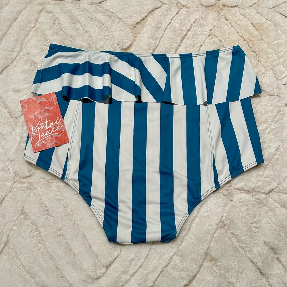 NWT Kortni Jeane striped teal peplum bottoms - Picture 2 of 3